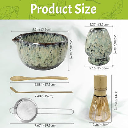 Matcha Whisk Set,6Pcs Matcha Kit Includes Matcha Whisk and Holder,Matcha Bowl with Spout,Matcha Sifter and 2Pcs Matcha Spoon,Suitable as a gift for those who like matcha (Quenching Blue)