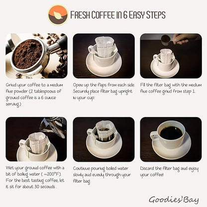 100 Pcs Premium Coffee Filter Paper Bags Disposable Single Serve Drip Coffee Bags with Hanging Ears, Fast Brewing, Mess-Free Design for Travel, Camping, Home & Office Use