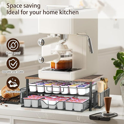 Spacrea K Cup Holder Organizer, Coffee Pod Holder for Countertop with 2 Tier Sliding Storage Drawer and Coffee Accessories Holder, 63 Large Capacity or 80 Small Capsules, Home Kitchen