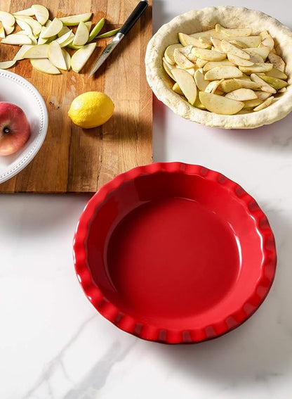 LE TAUCI Ceramic Pie Pans for Baking, 9 Inches Pie Plate for Apple Pie, Pecan Pie, 36 Ounce Deep Dish Pie Pan, Set of 2, Red