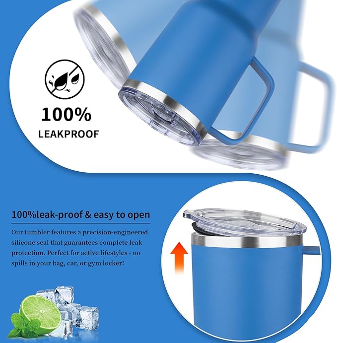 20oz Insulated Tumbler with Handle Stainless Steel Travel Coffee Mug with Lid and Straw Double Wall Vacuum Leak-proof Reusable Thermal Water Cup for Hot and Cold Drinks (Multicolor-8,6 Pack)