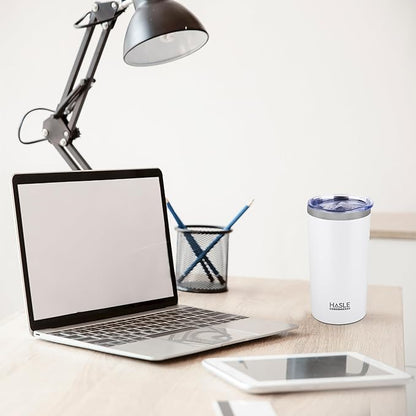 HASLE OUTFITTERS 12 oz Skinny Tumbler, Stainless Steel Insulated Slim Tumbler set bulk with Lid, Reusable Double Wall Travel Coffee Mug, Durable Powder Coated Travel Water Cup(White,6)