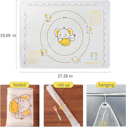 Dough Mat for Counter, 27.6x19.7 Inch Large Silicone Baking Pastry Mats for Rolling Dough, Thickened Non-Slip Non-Stick Heat Resistant Fondant Pizza Cookies Mat, with Measurements