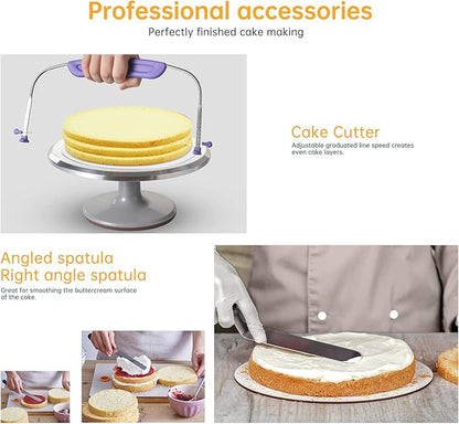 12 Inch Cake Turntable Decorating Stand with Aluminum,Cake Turntable Decorating Kit, Rotating Cake Stand for Cake,Cake Spinner Stand Set Pastries Cake Decorations Cake Turner Table Decorating Tools
