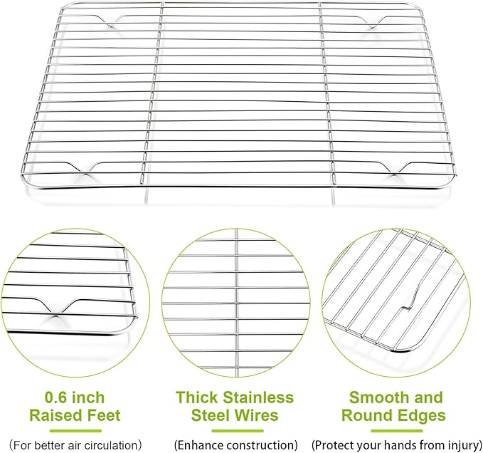 P&P CHEF Cooling Baking Rack Pack of 2, Stainless Steel Cooling Racks for Cooking Baking Roasting Grilling Drying, Dense Wires & Smooth Edge, Easy to clean, Silver, 11.6" x 9"