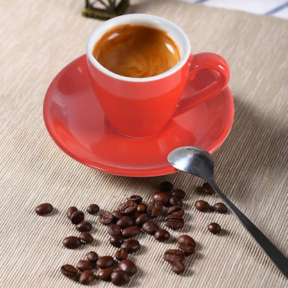 Porcelain Espresso Cup with Saucer And Stainless Steel mini Spoons, Espresso shot Cup, 80ml/2.7Oz, Pack of 2, Red