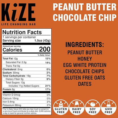 KiZE Energy Bars - Peanut Butter Lovers Variety Pack - 30-Count - Gluten Free, Dairy Free Options, Non-GMO, and High Protein Meal Replacement Energy Bars, Clean and Simple Food Ingredients - 7-10g High Protein Snacks (30 Count)