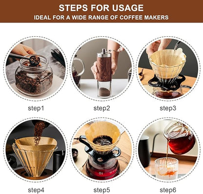Gute 200Pcs Cone Coffee Filters, 2-4 Cups Unbleached Brown V02 Disposable Coffee Filter Paper, V-Shaped Pour Over Coffee Dripper and Drip Coffee Maker, Size 02