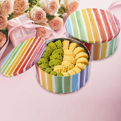 Yopay 3 Pack Cookie Tins, Round Baking Cake Gift Tins for Storing Patisseries, Puff Pastries Craft Supplies, Easter, Special Occasion and Holidays, Rainbow Pattern, 7" W X 3.2" H, Metal