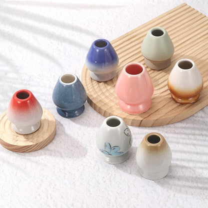HARFINGTON Ceramic Chasen Stand 70mm Matcha Whisk Holder Teas Set Whisks Stand Traditional Matcha Tea Chasen Holder Tea Set Accessories for Tea Tasting, Beige/Black