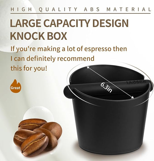 6.3Inch Large Espresso Knock Box Silicone coffee Tamper Mat Espresso Machine Accessories Set of 2 with Removable Knock Bar and Anti-Slip Base for Home Office Barista Tools for Bar Shop