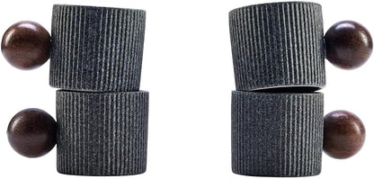 Ceramic Mini Espresso Cups Demitasse Cups with Round Wooden Handle Vertical Stripes Tea Cups (gray, 4pcs)