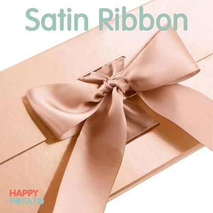 HAPPY POTATO Large Gift Box with Lid and Ribbon 13.5x9x4.1 Inches, Bridesmaid Proposal Boxes, Rose Gold Gift Boxes for presents (Glossy Rose Gold)