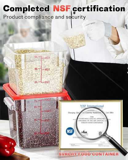 4QT NSF Food Storage Containers with Lids: 4 PCS [Total Food Grade][Hot&Cold Resistant] Commercial Clear Food Storage Containers for Restaurant Kitchen Proof Dough, Measuring Spoons Included(Red)