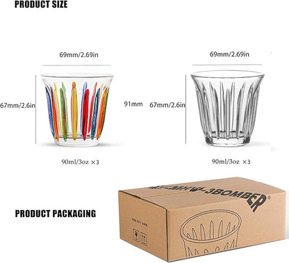 MHW-3BOMBER Small Glass Cups Set of 6 Drinking Glasses 3OZ Latte Glasses for Espresso, Beverage, Water, Whiskey, Juice, Cocktail, Beer G6192-OS