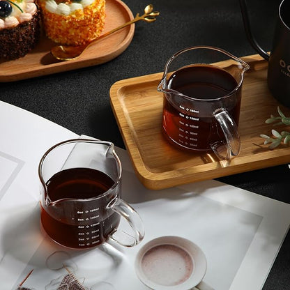 Patelai Espresso Cups Set of 2, 180ml/6oz Coffee Cups with Double Spouts & Handle, Scales Espresso Shot Glass for Espresso Machines, Milk Frothing, and Coffee Bars Accessories