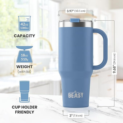 Beast 42 oz Tumbler Stainless Steel Vacuum Insulated Coffee Ice Cup Double Wall Travel Flask (Stormy Sky Blue)