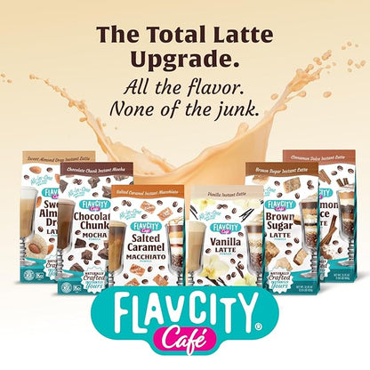 FlavCity Café Sweet Almond Latte - Flavored Instant Coffee Powder Mix with Grass-Fed Whole Milk & Real Almond - Instant Latte Made from Real Ingredients - All In One, Just Add Water (20 Servings)