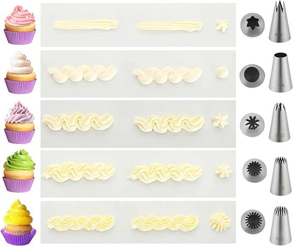 5PCS Large Piping Tips Set, COKUMA Stainless Steel Cake Decorating Tips, Frosting Icing Tips for Cupcakes, Cake, Cookie and Decorating (Dishwasher Safe)