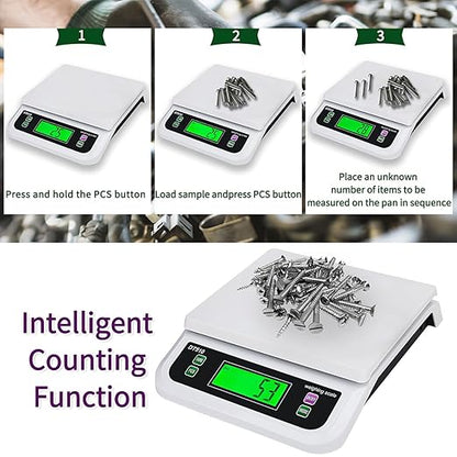 Large Digital Kitchen Scale 66lb/30kg Food Scales for Kitchen with Tare and Prep Counting Baking Cooking Bread Meat Scale with LCD Display for Bakery (White, 30kg)