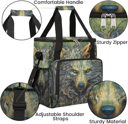 wolf animal vintage Coffee Maker Carring Bag Travel Carrying Storage Tote Bag Compatible with Keurig K-Mini or K-Mini Plus Portable Single Serve Coffee Brewer Case with Pockets for K-cup Pods