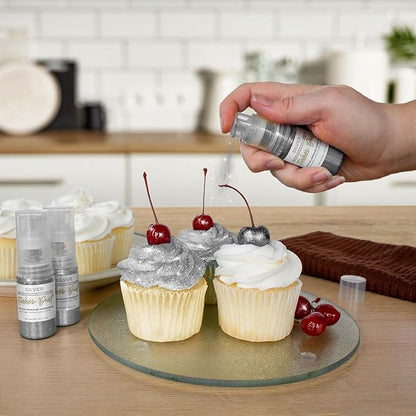 Bakell - Silver Tinker Dust (4g, 1x Mini Spray Pump) Edible Glitter for Food, Desserts, and Beverages!