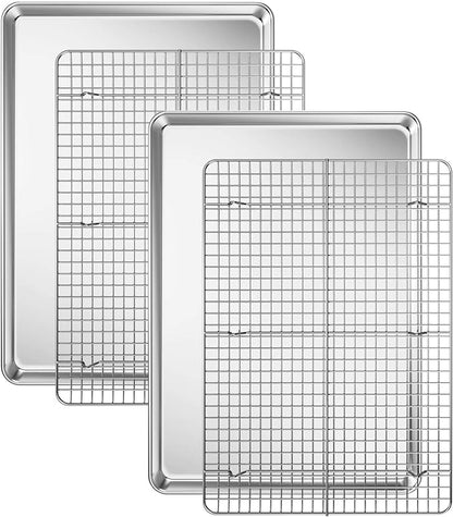 Baking Sheet with Cooling Rack Set [2 Sheets + 2 Racks], Deedro Stainless Steel Cookie Half Sheets Baking Pan Oven Tray with Rack, 17.3 x 12.3 x 1 Inch, Heavy Duty, Non-toxic, Dishwasher Safe