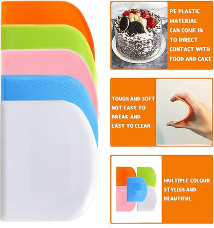 Dough Cutter Bench Scraper for Baking, 5 PCs BPA Free PE Plastic Flexible Bowl Scraper, Food-safe Plastic Dough Scraper for Bread Cake Dough Fondant Icing (White, Green, Orange, Blue, Pink)