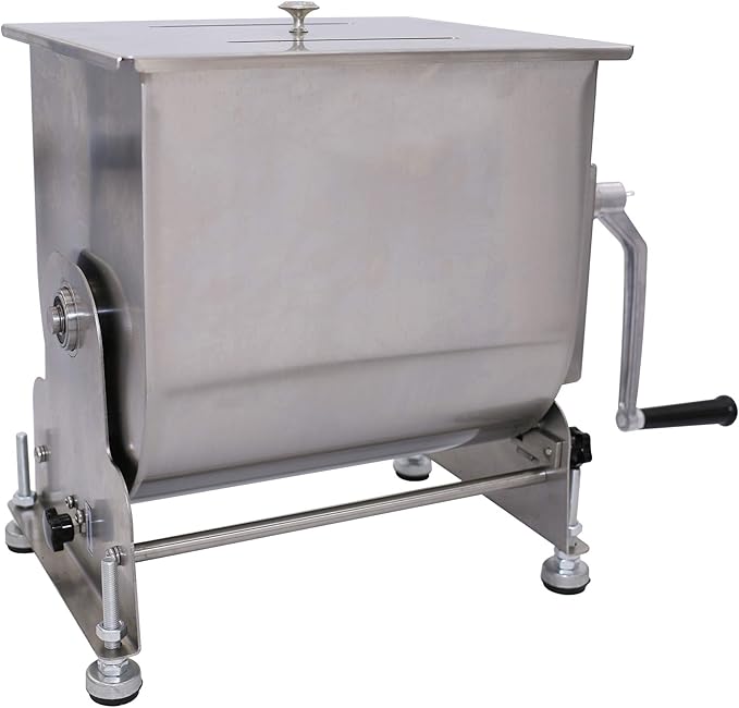 CMI Commercial Stainless Steel Manual Meat Mixers with lid,20Lb/10L Tank,(Mixing Maximum 15-Pound for Meat),Sausage Mixer Machine Meat Processing Equipment (15Lb/10L-Fixed Tank(Gear))
