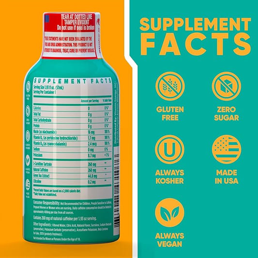 Vitamin Energy Immune+ Extra Strength Energy Shot Pineapple Punch 12 Pack, 260mg Natural Caffeine, B-Vitamins, Citicoline, Green Tea, Immunity & Focus Support, Zero Sugar, Gluten-Free 1.93 fl oz
