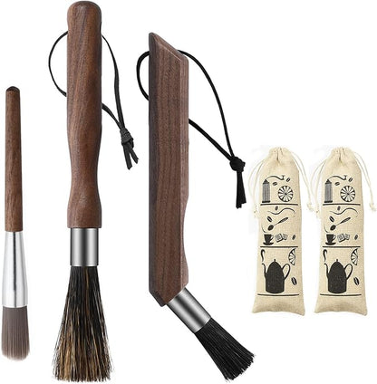 3PCS Professional Coffee Brush, Coffee Grinder Brush Set, Natural Boar Bristles Black Walnut Handle Espresso Machine Cleaning Tool, Coffee Cleaner Brushes Coffee Tool for Barista Home Kitchen