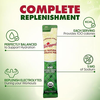 UnTapped Mint Maple Syrup Energy Gels 20 Gels | Organic Pure Vermont Maple Syrup with Real Mint | Gluten-Free, Low Glycemic | Natural Fuel for Running, Cycling & Endurance