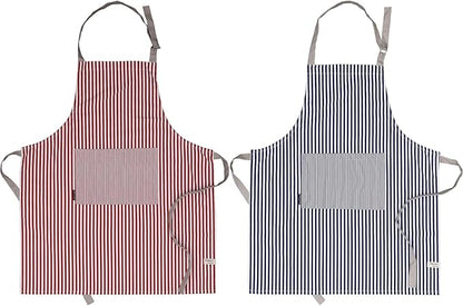 AMOUR INFINI Cotton Aprons for Women with Pockets Adjustable Strap and Waist Ties Washable Printed Aprons for Baking, Cooking, Gardening (Pack of 2- Blue & Rust)