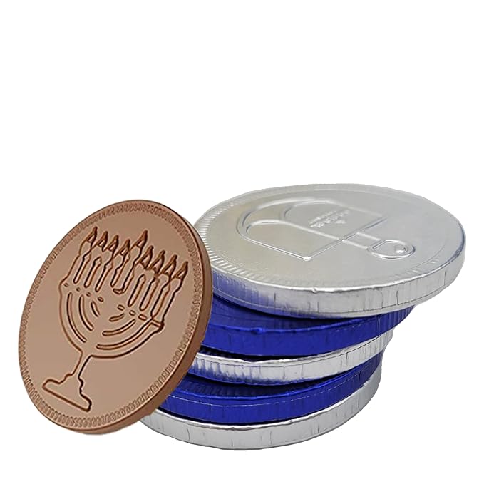 The Dreidel Company Blue & Silver Hanukkah Milk Chocolate Coins, Hanukkah Design Gelt, Gluten Free, Non GMO, Kosher Certified OU-D (100-Pack)