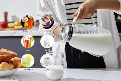 Purefold Pitcher with Lid, 78 oz Glass Jug with Stainless Steel Lid for Hot and Cold Water, Fruit Tea, Coffee Maker, Ice Tea, Juice, Pineapple Series (Clear)