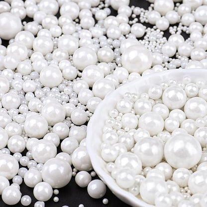 White Pearl Sprinkles for Cake Decorating, 6 Sizes Mix 4.6 oz Edible Pearl Sugar Sprinkles for Cupcake Cookies Ice Cream Donuts Baking Topping