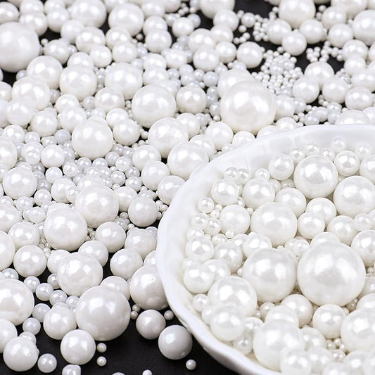 White Pearl Sprinkles for Cake Decorating, 6 Sizes Mix 4.6 oz Edible Pearl Sugar Sprinkles for Cupcake Cookies Ice Cream Donuts Baking Topping
