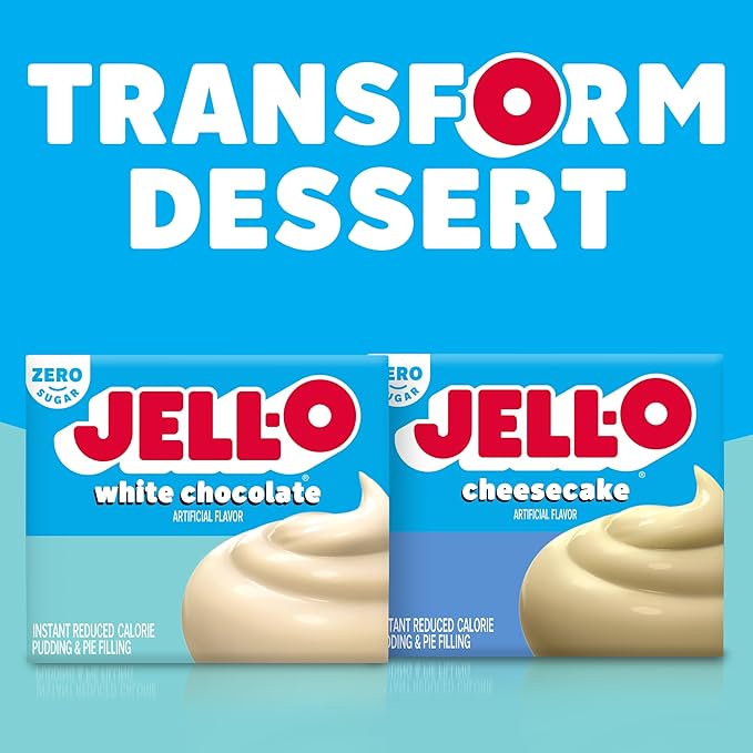 Jell-O White Chocolate Sugar Free & Fat Free Instant Pudding & Pie Filling Mix, 24 ct Pack - 1 oz Boxes, As Seen on TikTok