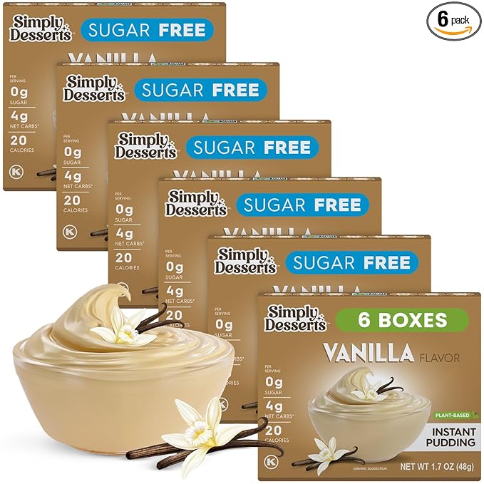 Simply Desserts Vanilla Instant Pudding, Sugar-Free, 6-Pack – Healthy Dessert, Keto Snacks, Vegan & Diabetic-Friendly, Kosher, 1.7 Oz Ea