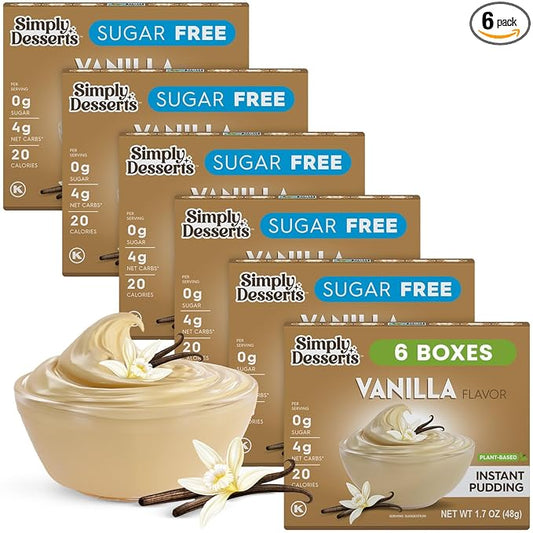 Simply Desserts Vanilla Instant Pudding, Sugar-Free, 6-Pack – Healthy Dessert, Keto Snacks, Vegan & Diabetic-Friendly, Kosher, 1.7 Oz Ea