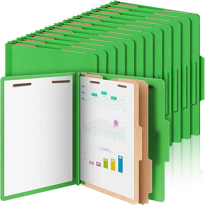 48 Pcs Classification Folders Letter Size, 2 Divider Pressboard File Folders with 3. 5 Inch Expansion, 2 Prongs Fastener, Heavy Duty Office File Organizers for Teachers, Medical (Green)