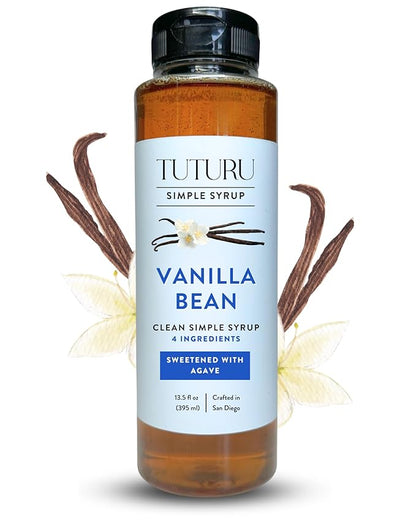 Vanilla Bean Agave Simple Syrup for Coffee & Cocktails - Sweetened with Organic Agave Nectar - Infused with Real Vanilla Bean - 13.5 oz
