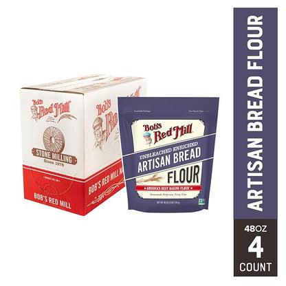 Bob's Red Mill Artisan Bread Flour, 3 Pound (Pack of 4) - Unbleached, Unbromated, Non-GMO, Vegan