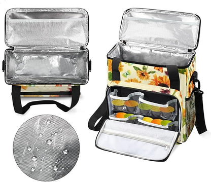 Sunflower Coffee Maker Carring Bag Flower Leaves Travel Storage Tote Bag Compatible with Keurig K-Mini or K-Mini Plus Portable Single Serve Coffee Brewer Case with Pockets for K-cup Pods