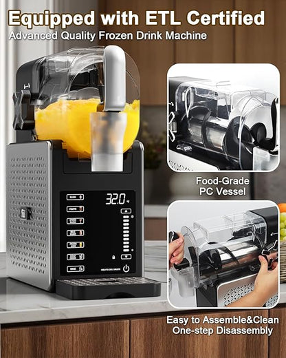 Fiii Slushie Machine 92 oz, Slushy Machine for Home, 6 Preset Programs, Quiet Operation, LED Display, Auto-Clean, No Ice Needed, Perfect for Milkshakes, Margarita Smoothie, Frappes and More