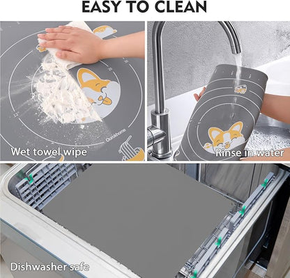 Ourokhome Silicone Baking Mat Sheet and Pastry Dough Cutter, 0.5 Inch Thick 20'' X 16" BPA free Silicone Rolling Mat, Non-Stick and Anti-Slip, Dishwasher Safe (Gray)