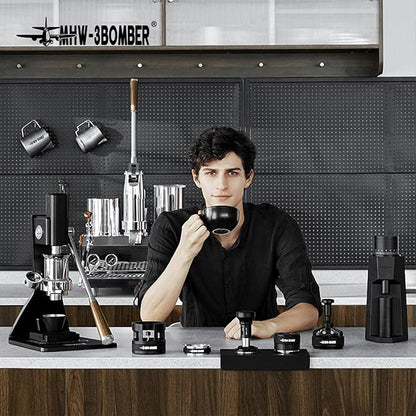 MHW-3BOMBER 58mm Espresso Tamping Station, Adjustable Height Bottomless Portafilter Tamping Station with Non-slip Silicone for 58mm Espresso Machines, Aluminum Alloy, YU Series, T5839-OS