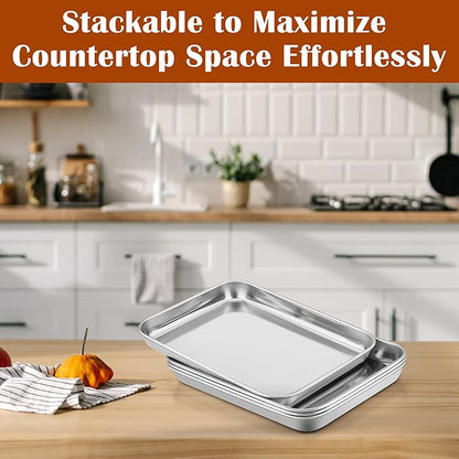 E-far Small Baking Sheet with Wire Rack (2 Pans + 2 Racks), Stainless Steel Cookie Sheets Trays & Cooling Rack for Toaster Oven, Non Toxic & Warp Resistant, Oven & Dishwasher Safe, 10.5 x 8.3 x 1 Inch