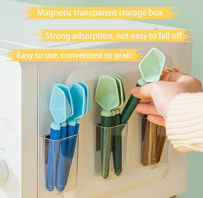 2 SET of 8 PCS Multi-functional sealing clip with measuring spoon Magnetic Coffee Measuring Spoon Sealing Clips with Wall Container Mount, PP materia, Deep Bowl Design (Blue)