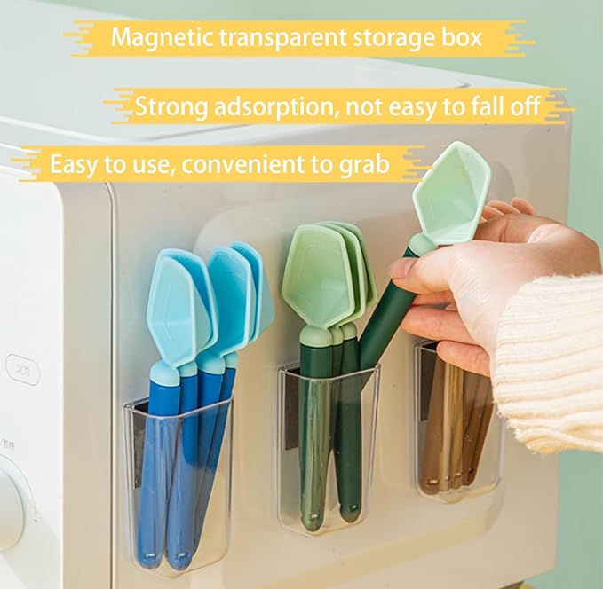 2 SET of 8 PCS Multi-functional sealing clip with measuring spoon Magnetic Coffee Measuring Spoon Sealing Clips with Wall Container Mount, PP materia, Deep Bowl Design (Black)